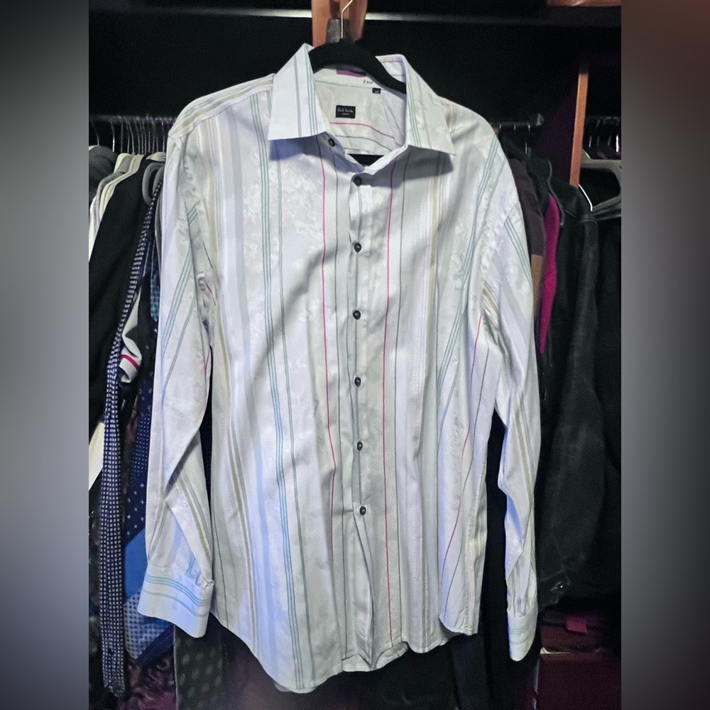 Mens Paul Smith Striped Shirt with subtle floral motifs Size 17.5/44